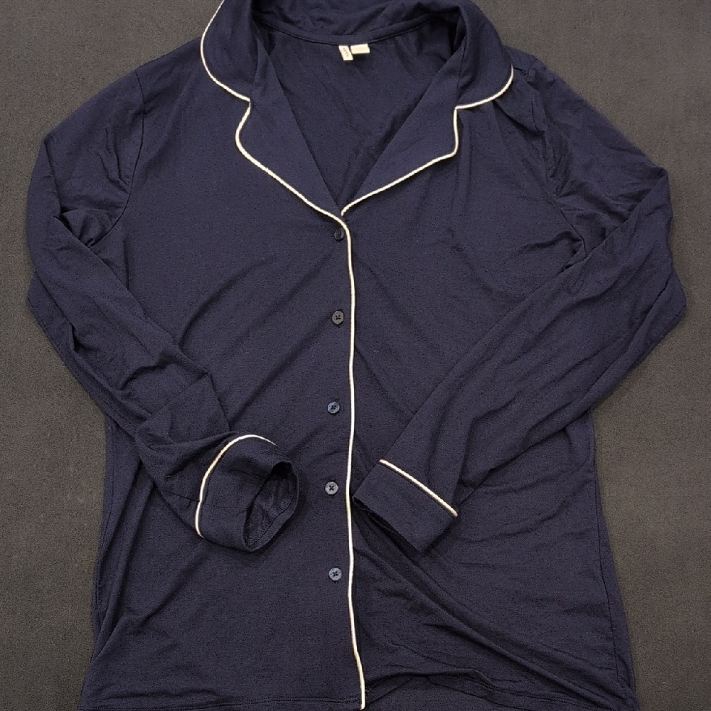 Blue Pajama Top with White Piping